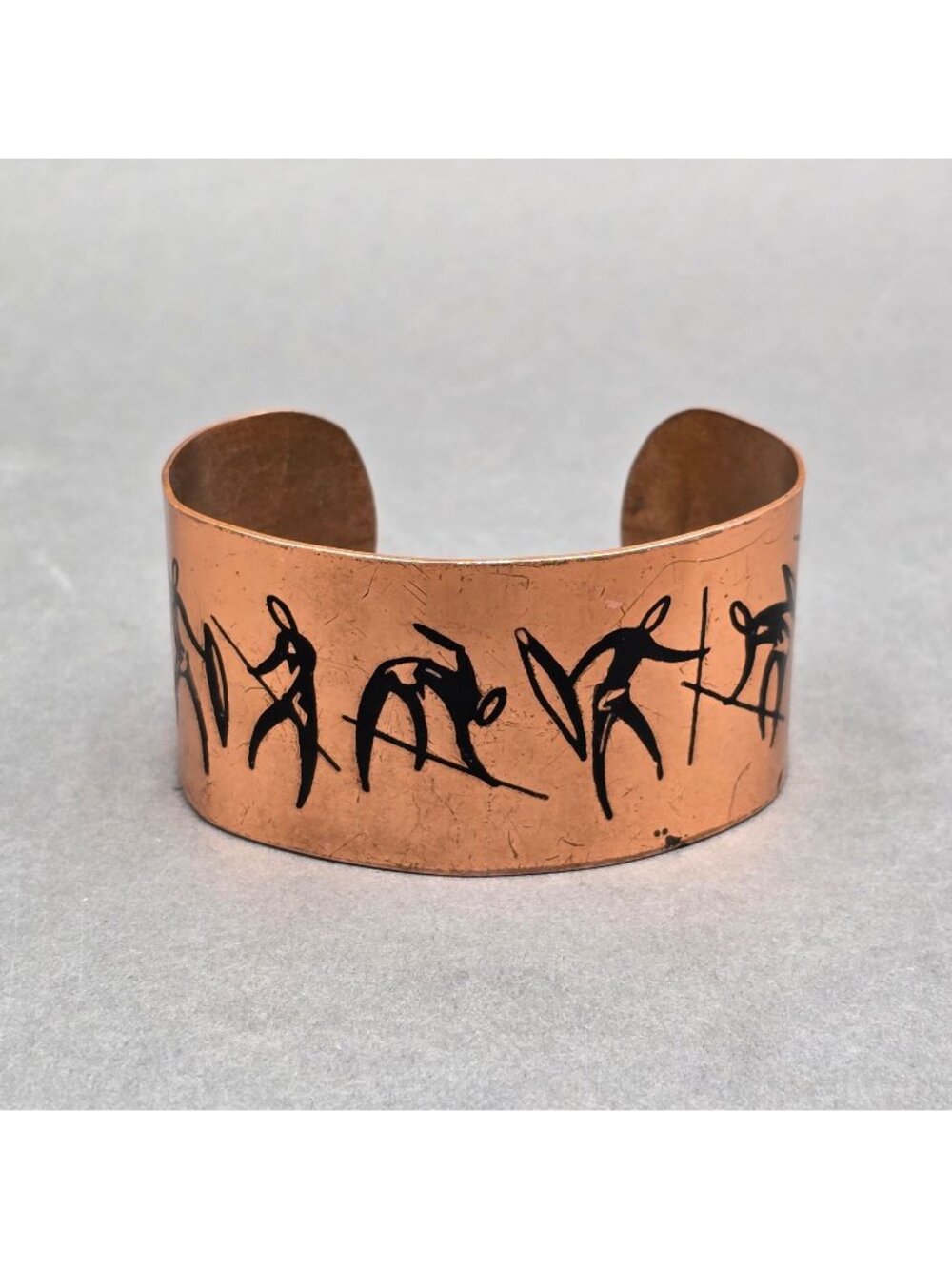 Vintage Copper Tribal Cuff Bracelet Hunting Theme Enamel Wide Statement